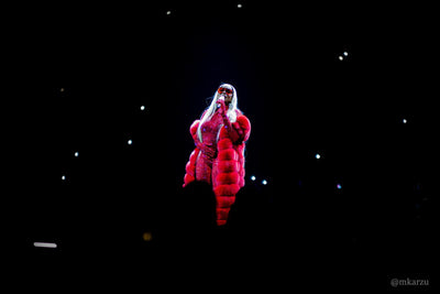 Mary J. Blige Wears Custom Angel Brinks Red Crystal Catsuit at Dickies Arena