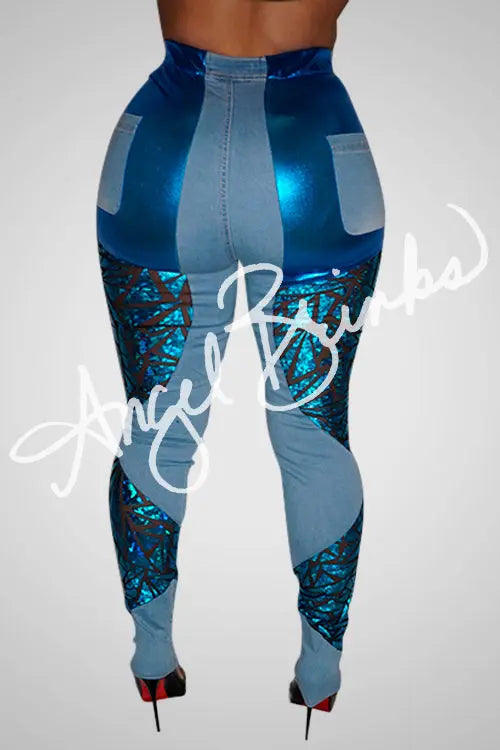 Metallic Patchwork Denim Pants ? Ships in 1 Business Day 