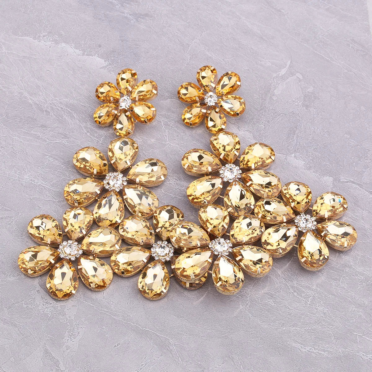 earrings, gold, crystal, floral
