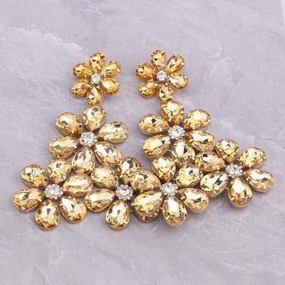 earrings, gold, crystal, floral