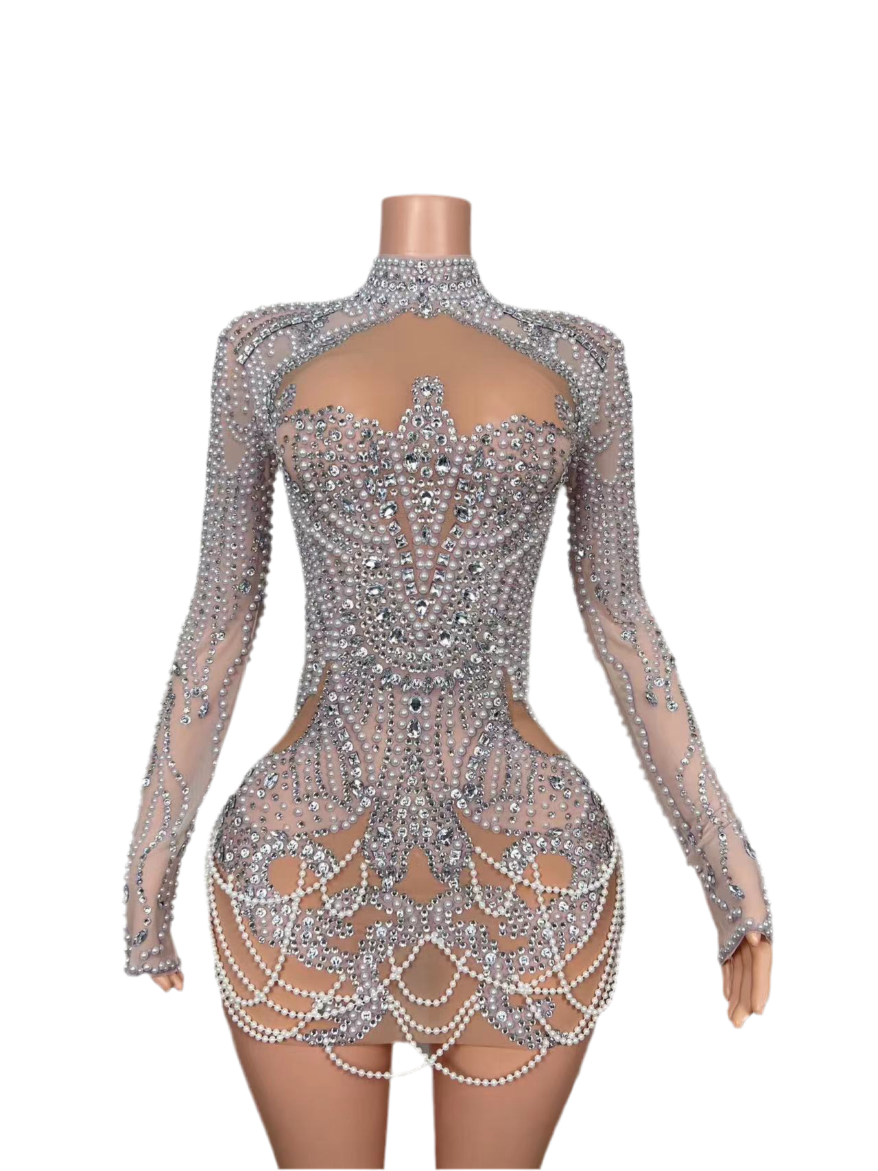 Close-up of crystal and pearl embellishments on Delicate Dream dress