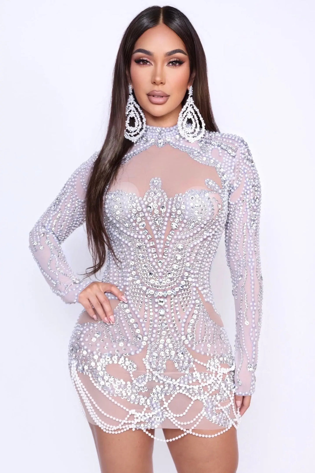 Sheer Embellished Short Dress – Delicate Dream Sheer Embellished Short Dress – Delicate Dream