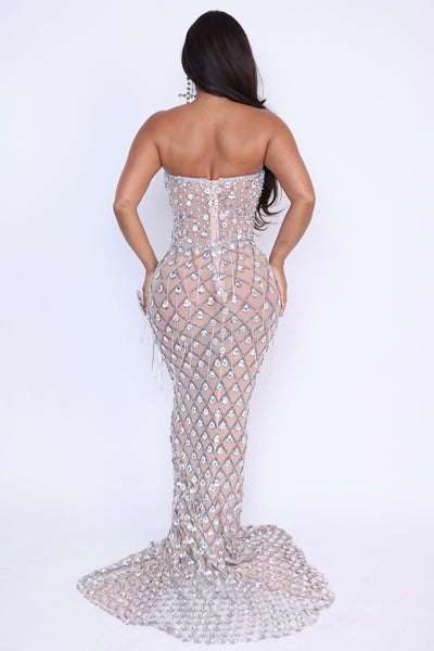 Back view of model wearing Devotion gown