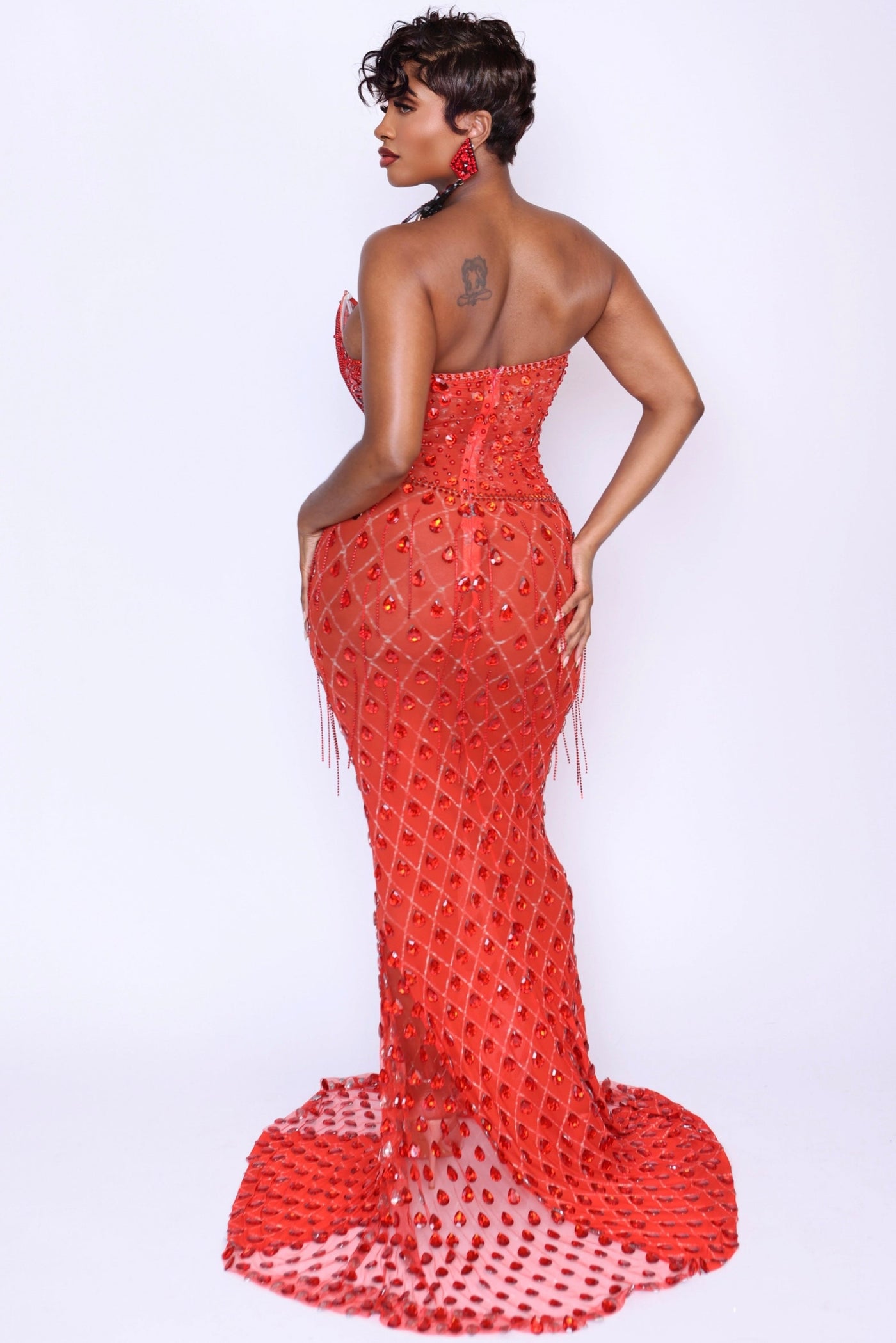 Back view of model wearing Devotion gown