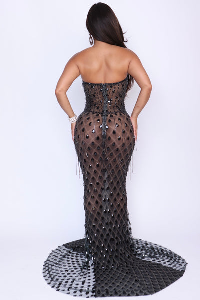 Back view of Devotion gown showing rhinestone chain detail – Angel Brinks Fashion