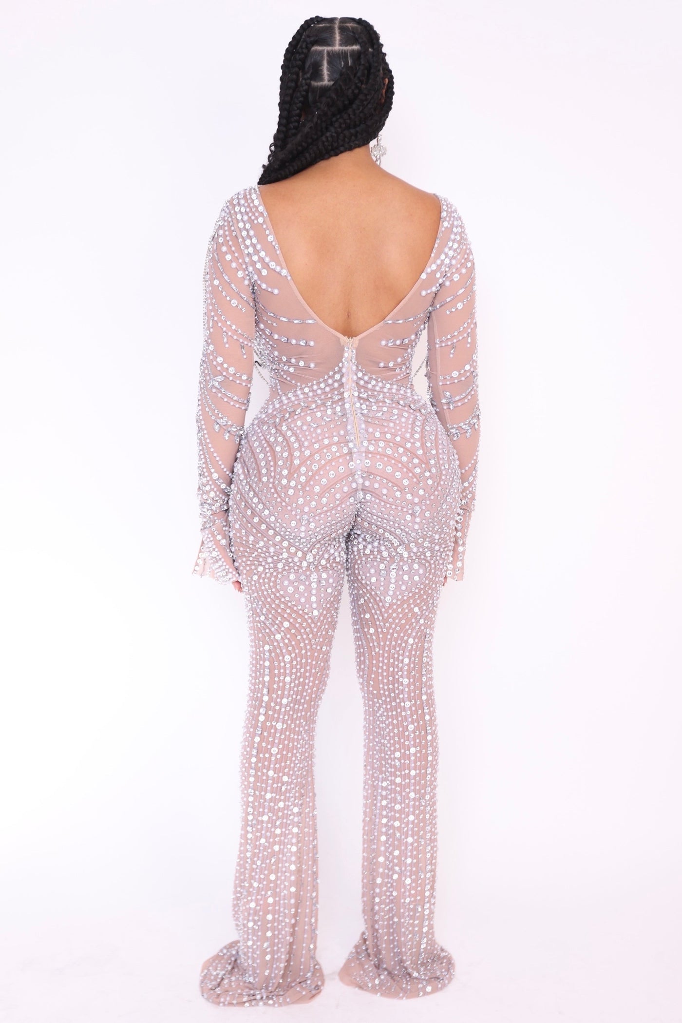 Detail of crystal placement on sheer mesh