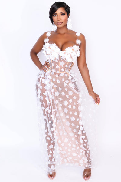 Model wearing Ember Lace corset dress