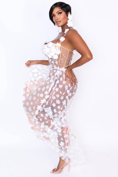 Model wearing Ember Lace corset dress