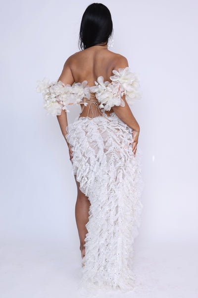 Back view of model in Engaged corset set