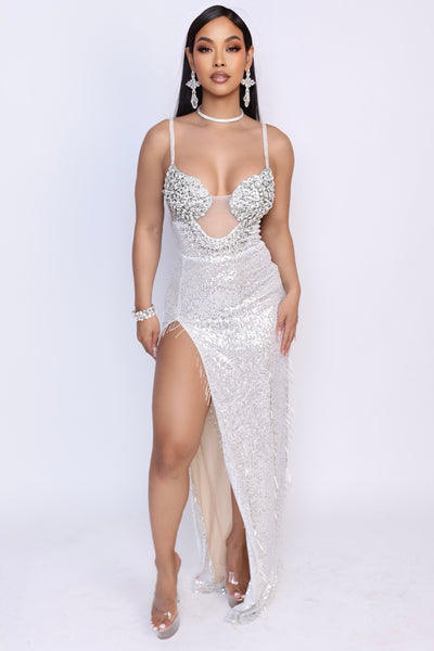 Front of Powerplay gown with built-in bra cups for lifted support and structure