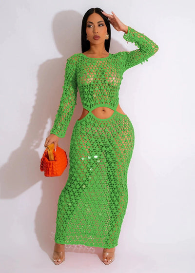 Model wearing Clout knitted dress