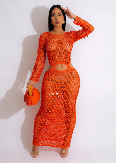 Model wearing Clout knitted dress