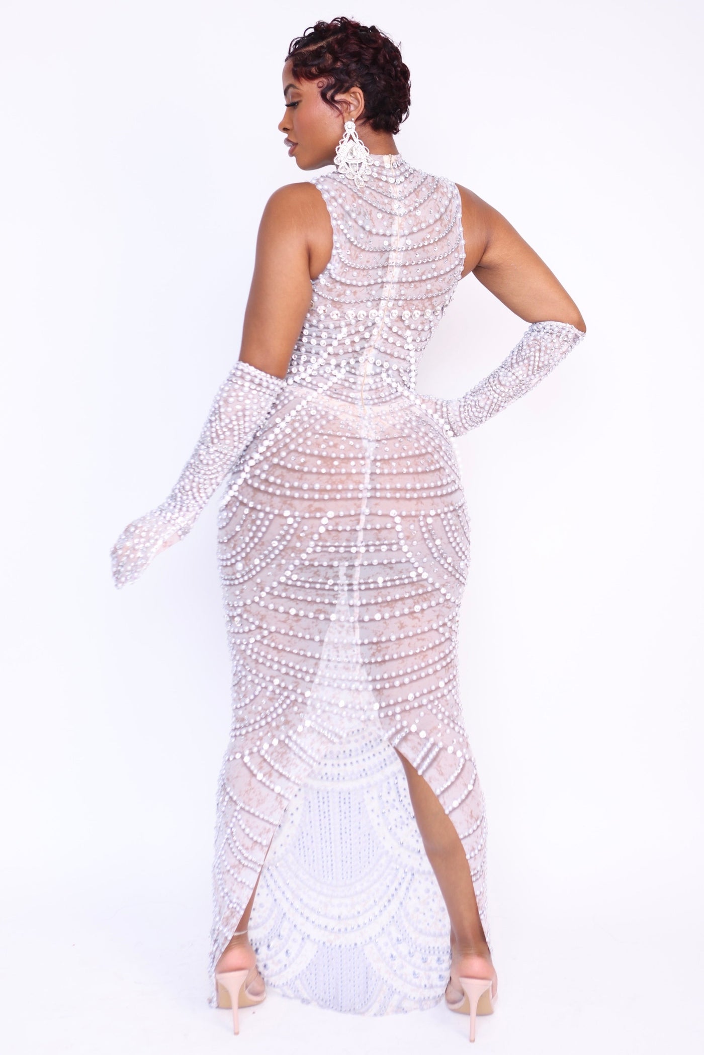 Back view of model wearing Starry Night Style gown