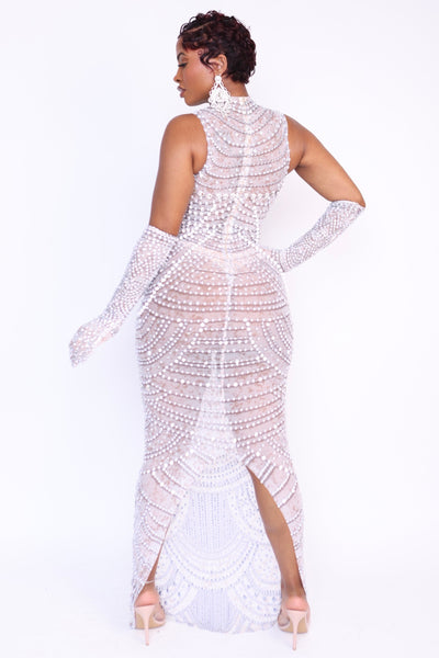Back view of model wearing Starry Night Style gown