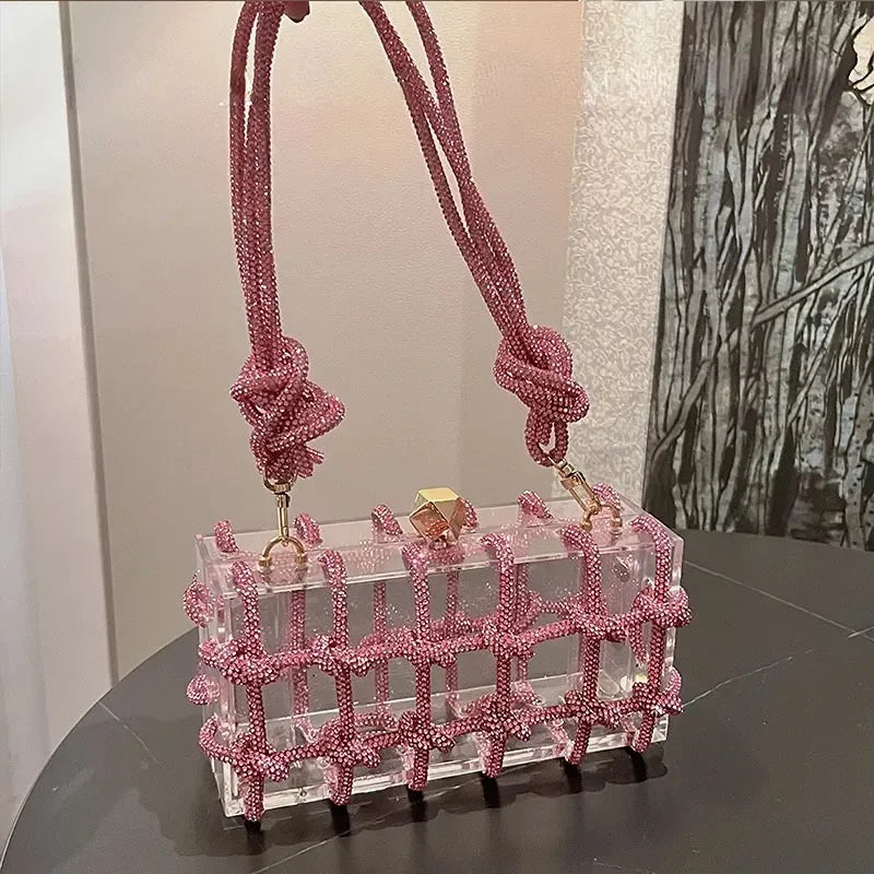 Woven Knotted Rhinestone Clutch - Angel Brinks