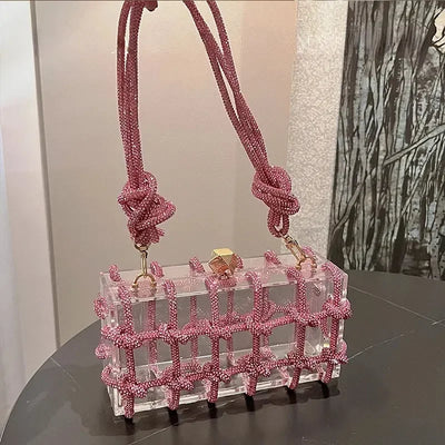 Woven Knotted Rhinestone Clutch - Angel Brinks