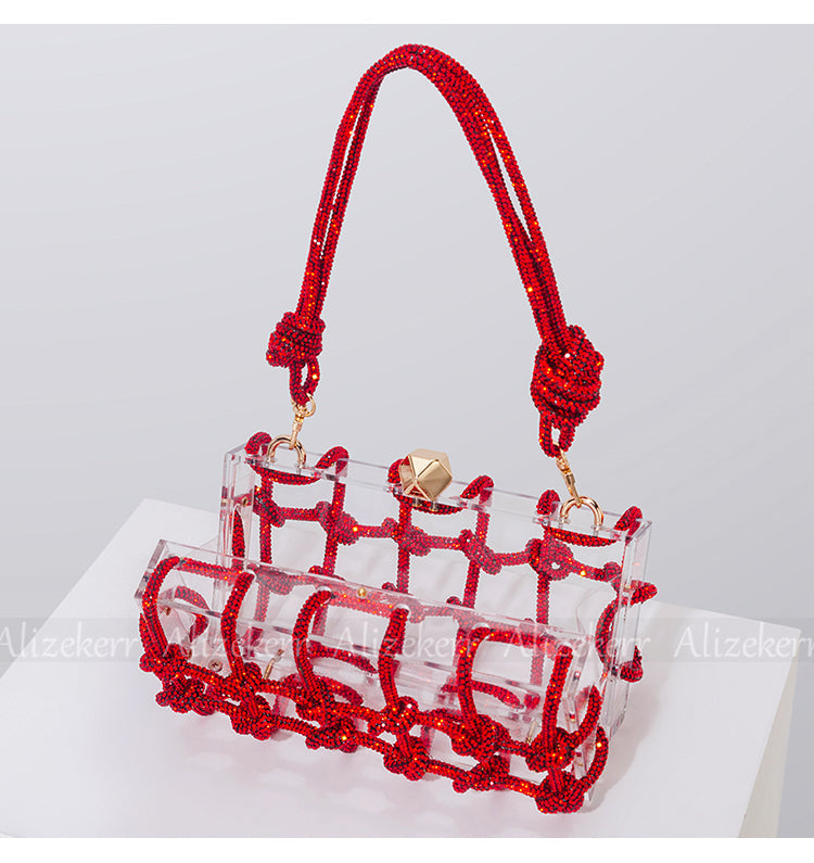 Woven Knotted Rhinestone Clutch - Angel Brinks