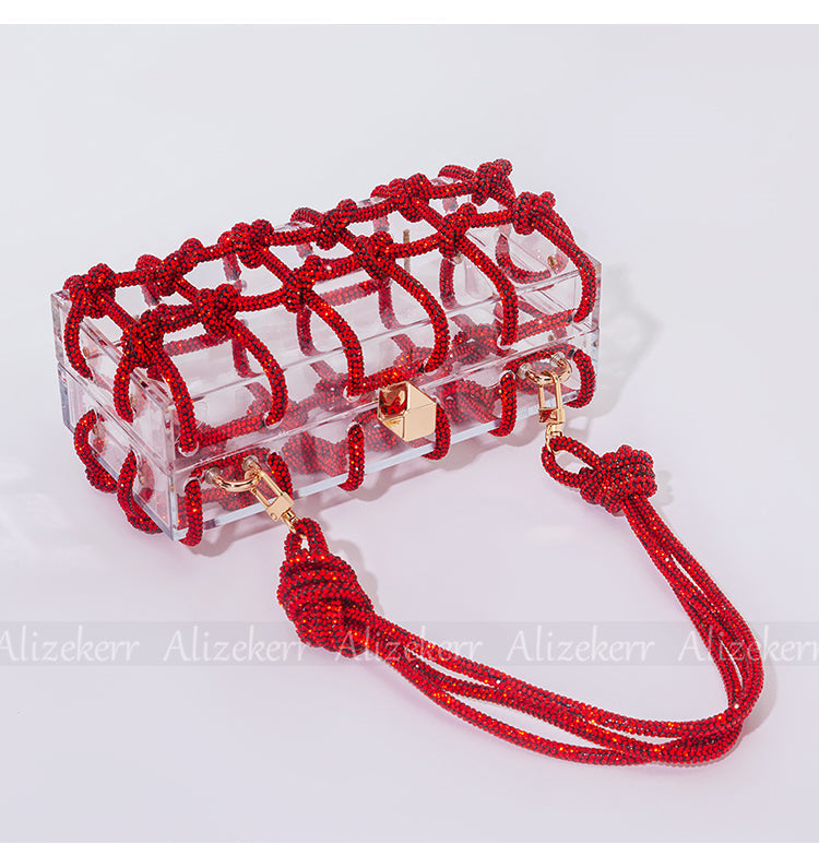 Woven Knotted Rhinestone Clutch - Angel Brinks