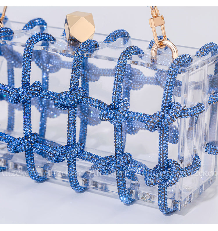 Woven Knotted Rhinestone Clutch