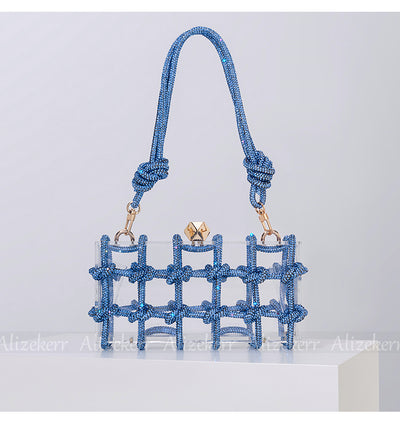 Woven Knotted Rhinestone Clutch