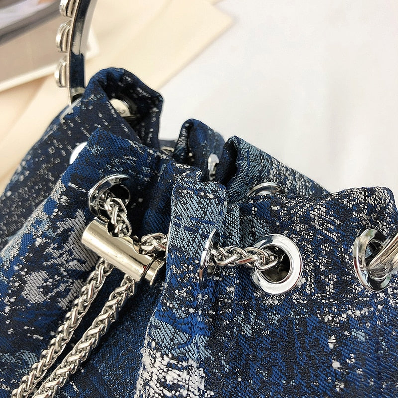 Faux Denim Bucket Bag - Angel Brinks