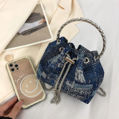 Faux Denim Bucket Bag - Angel Brinks