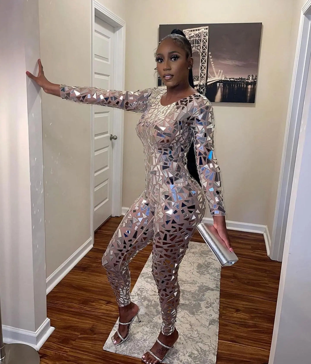 Preowned Jumpsuits Silver Reflective Jumpsuit Mirror Jumpsuit